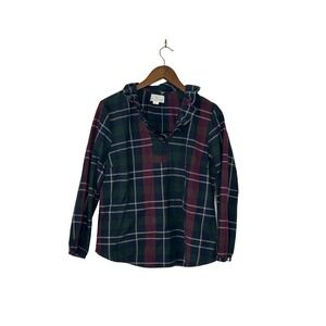 Trovata Birds of Paradis Size S The Erica Pleated Collar Blouse in Wine Plaid